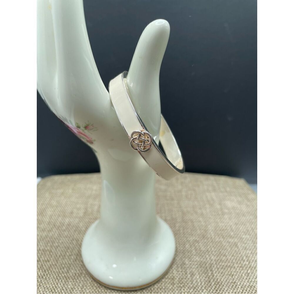 Stella and Dot Lindsay White and Gold-Tone Metal Hinged Bracelet